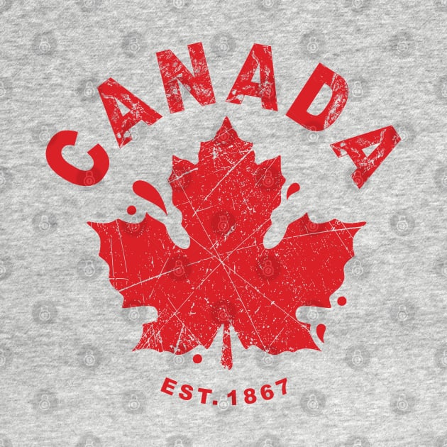 Canada Day Est. 1867 with Canadian Flag Maple Leaf Icon - red on white by QualiTshirt